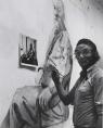 Larry Rivers working on a portrait of Barnett Newman, artist’s studio, NY, 1975